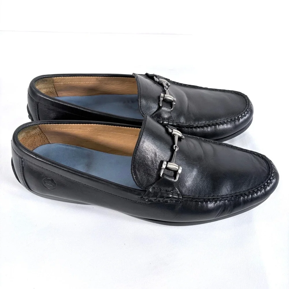 Peter Millar Bit Loafers Black Leather Horsebit Driving Shoes 9.5 M Old Money